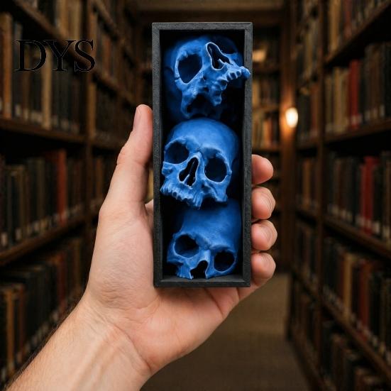 Horror Theme Decor Skulls Book Nook, Gothic Skull Bookshelf Insert, 3 Tier Stacked Sculpture Mysterious Library with Black Frame, Academia Spooky for