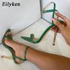 Fashion Eilyken Narrow Band Ankle Buckle Strap Green High Heels Sandals Women's Pointed Toe Party Female Shoes Sandalias Mujer