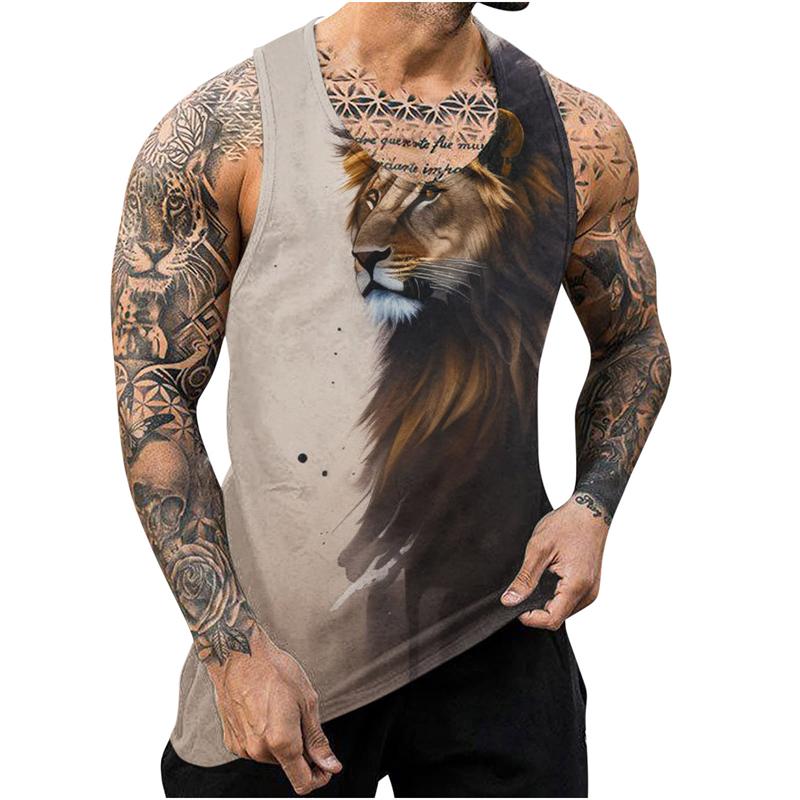 Men's Tank Tops Harajuku Handsome Animal Print Vest Fitness Bodybuilding Gym Muscle Casual Sleeveless T-Shirt