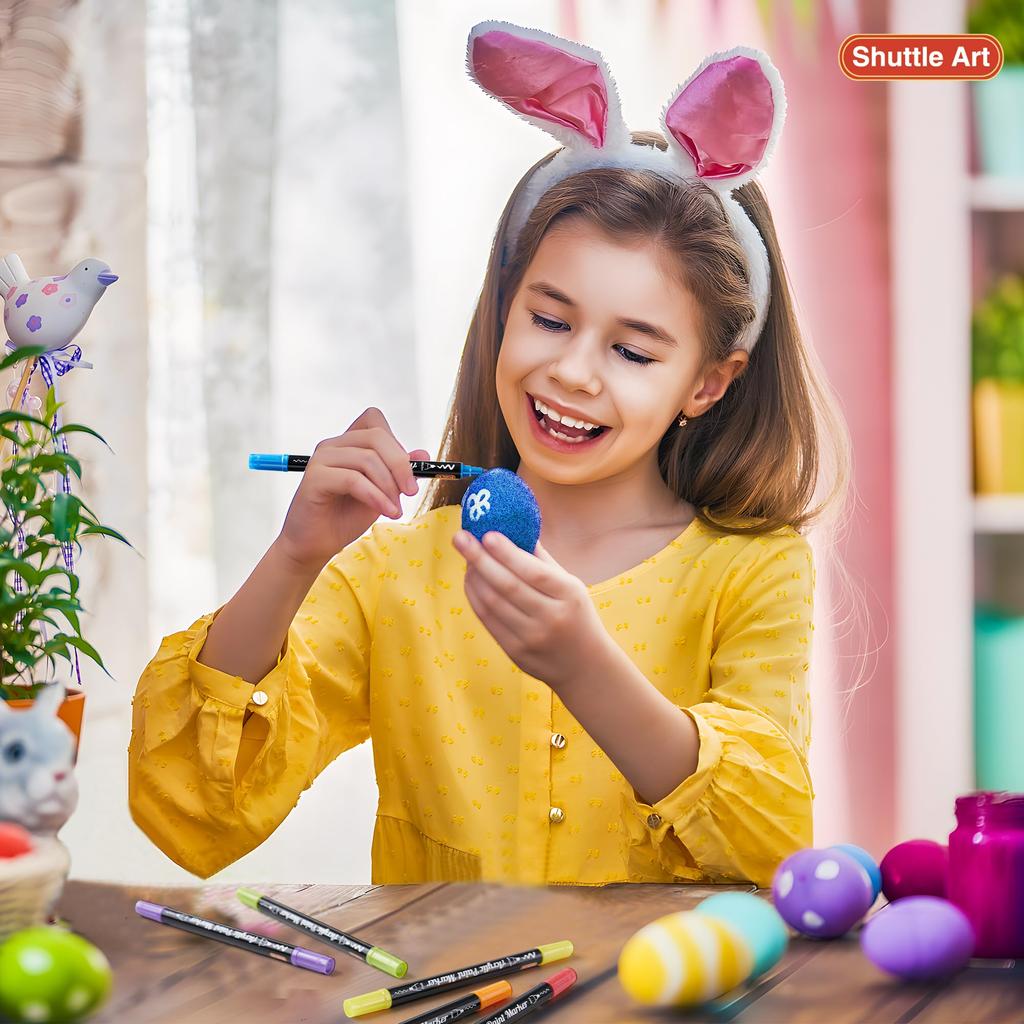 Shuttle Art Acrylic Metallic Color Brush and Fine Tip Twin Pen 28 Sparkling Glitter Acrylic Paint for Writing on and Handmade Art Gift Markers, Pens,