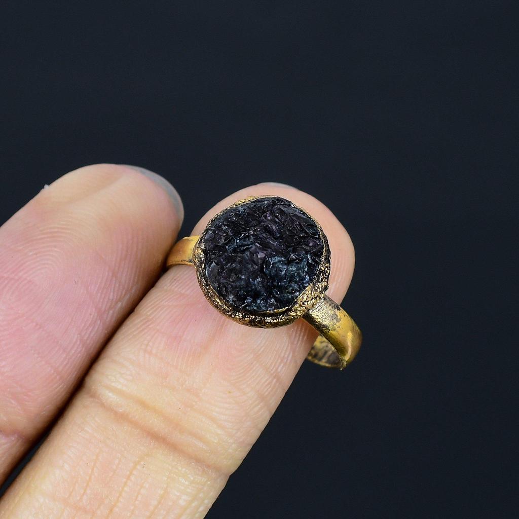 Black Onyx Rough Handmade Gemstone Ring, Copper Electroformed Ring Antique Jewelry, Adjustable Ring Engagement Gift