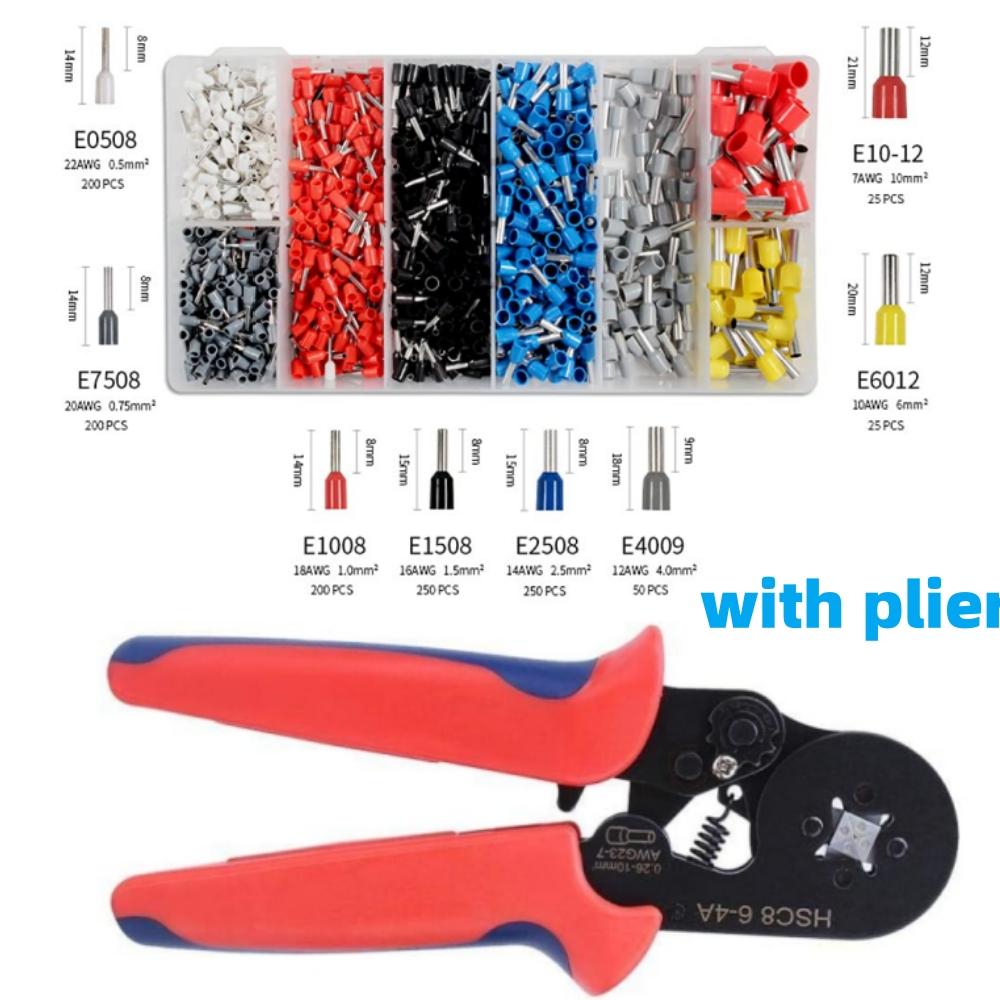 1200pcs Wire Ferrules Connectors Terminals Kit with Plier Insulated AWG 22-7 Wire Terminals Crimping Connectors Wire End Ferrule