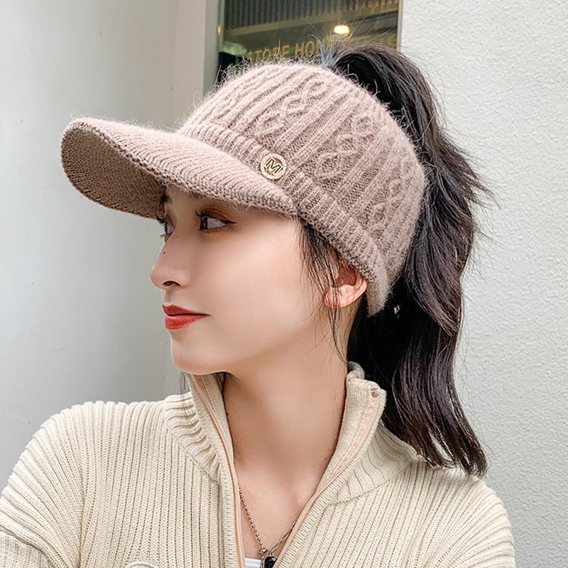 Autumn And Winter Hollow Top Hat All-Match Knitted Wool Hat Plus Velvet Thick Warm Ear Protection Hat For Women