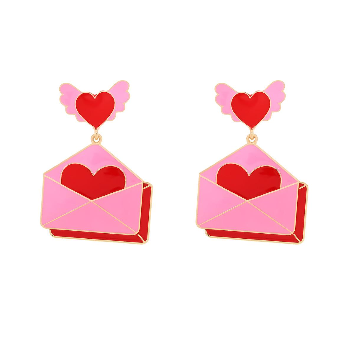 

Metal Valentine s Day Heart Envelope Geometric Dangle Earrings Women s New Simple Trend Design Zircon Party Accessories різнокольоровий