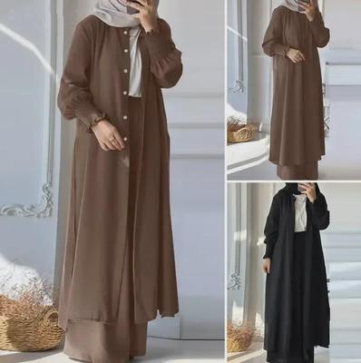 Women's Solid Color Two-Piece Suit: Long-Sleeve Cardigan Shirt and Trousers for Spring/Autumn.