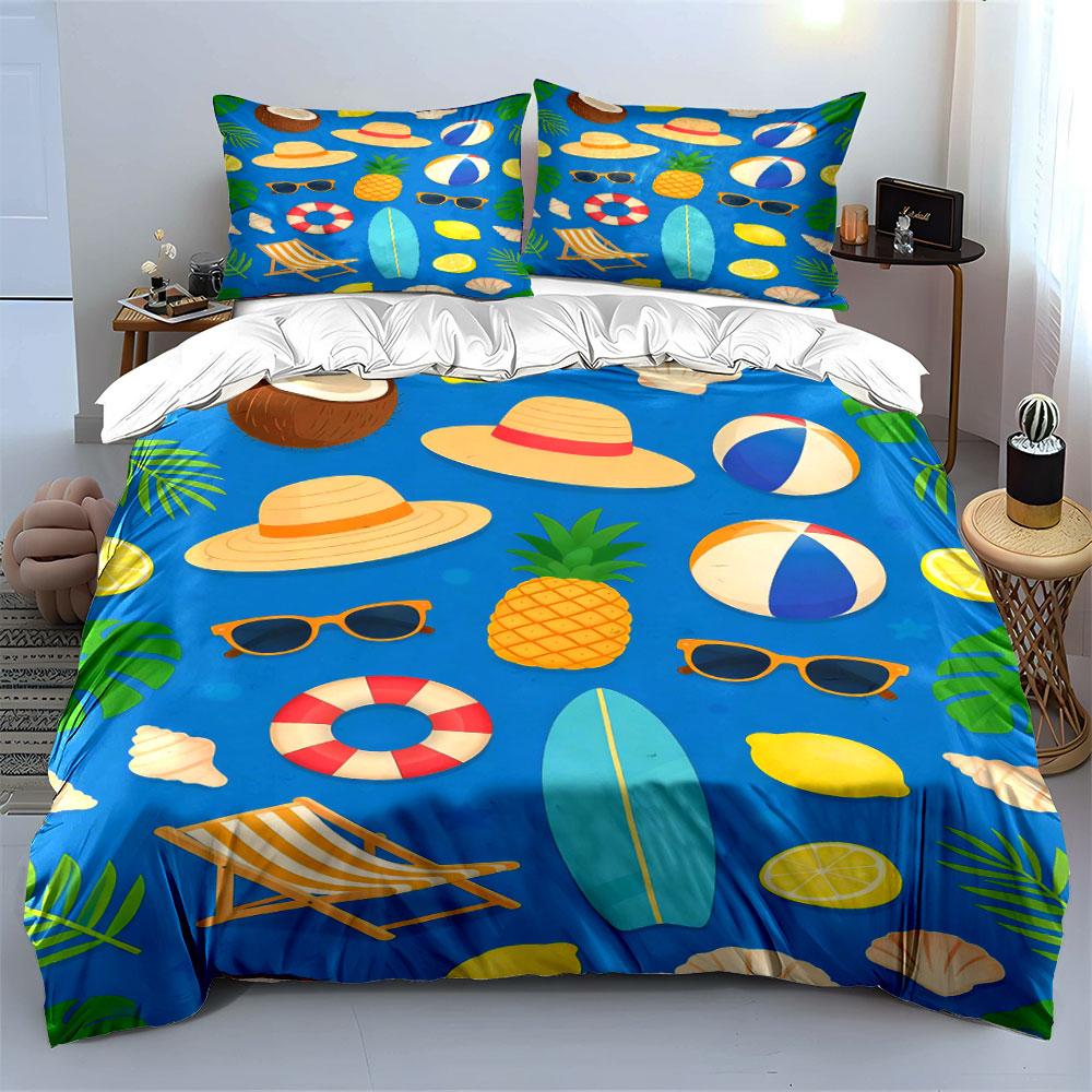 Pineapples, Hats, Beach Balls. Bedding Sets Duvet Cover Sets Duvet Covers Pillowcases(1 * Duvet Cover 2 * Pillowcases, Without Duvet Insert)