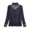 Chic Lace Mesh High Neck Long Sleeve Tummy-Concealing Top for Women