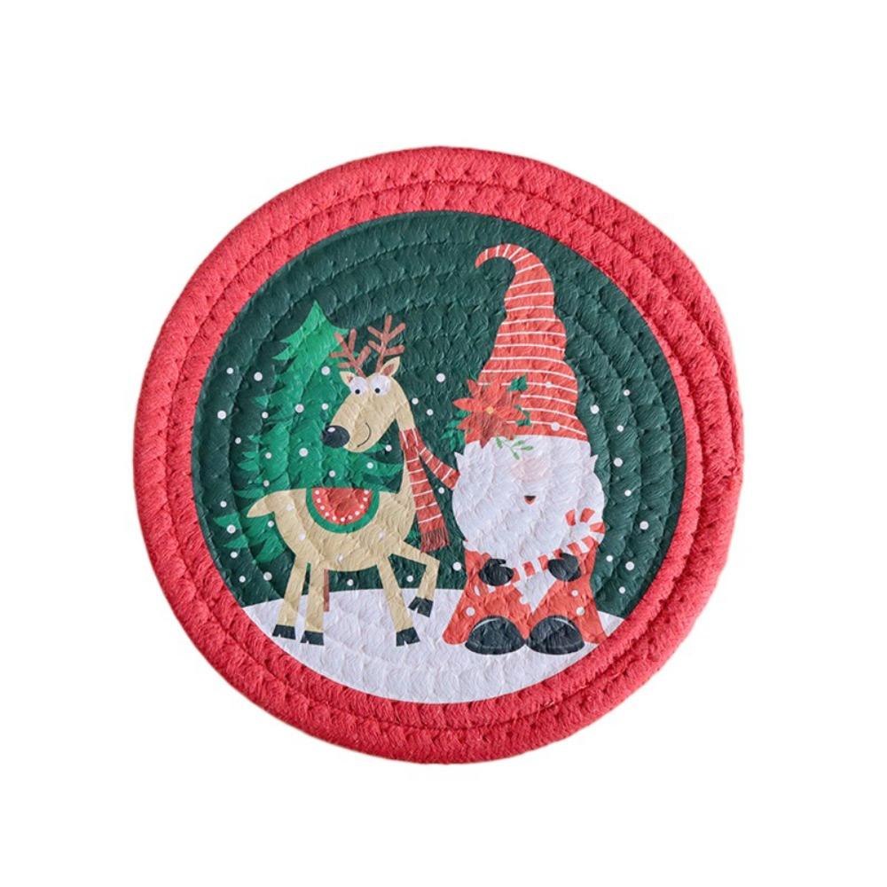 Anti-scalding Coaster Heat Insulation Pot Pad Christmas Woven Cotton Placemat  Table Decoration