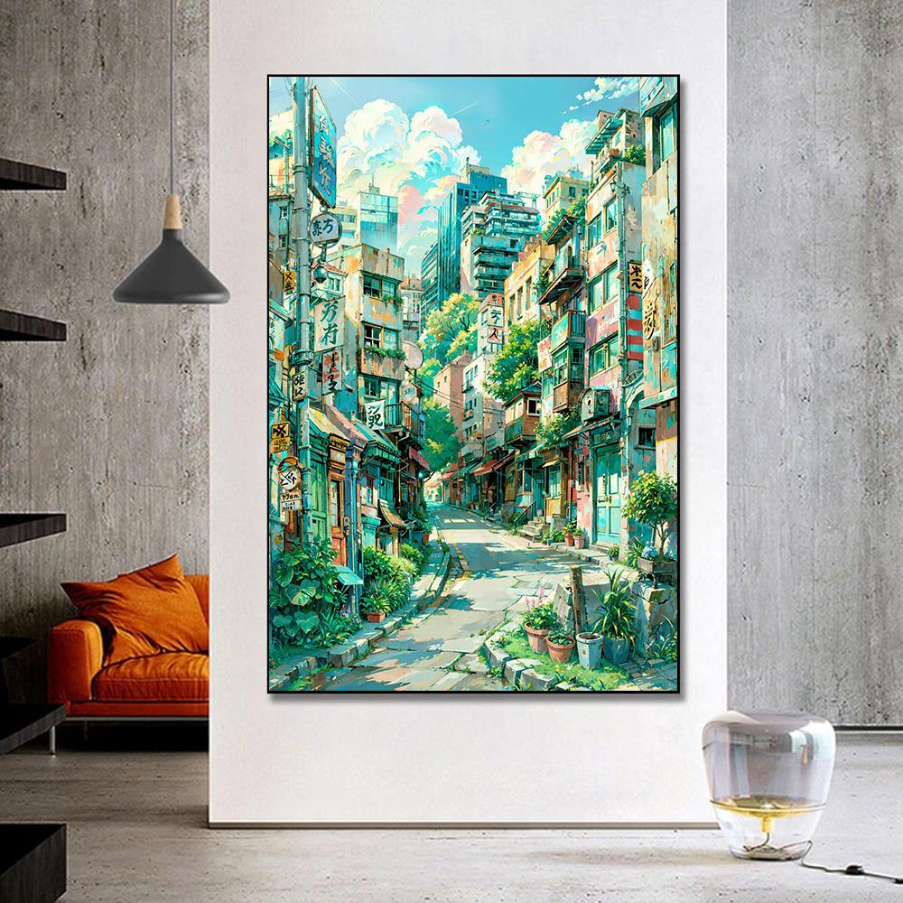 Anime Japanese Street Landscape Poster Prints For Living Room Home Decor Abstract Scenery Canvas Painting Wall Art Aesthetic