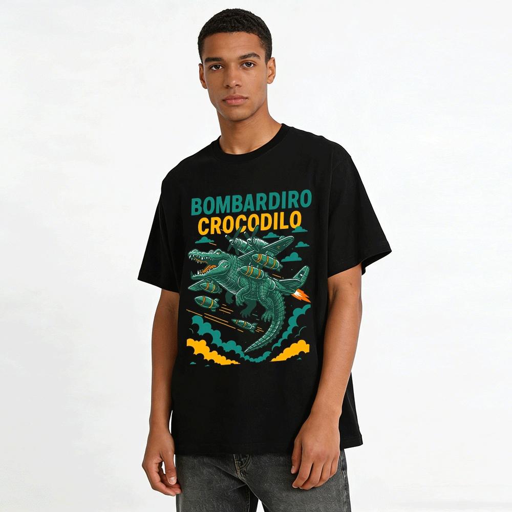 Funny Crocodile Bomber Creative Print Tshirt Cool Casual Top Pure Cotton T-shirt