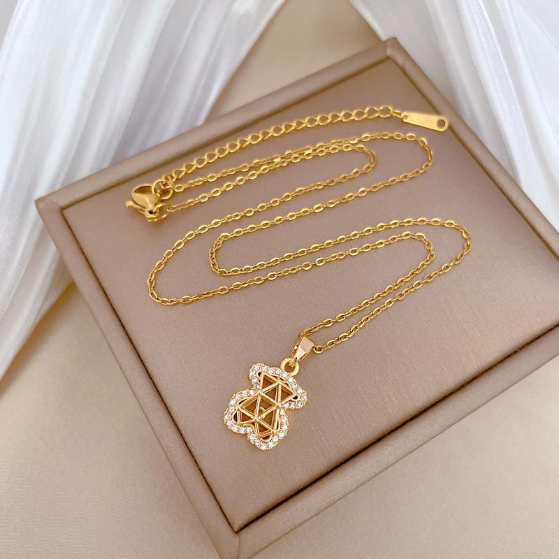 Urso Vazio Cheio de Diamantes Temperamento de Luxo Leve Colar Totalmente de Diamante Deslumbrante Corrente para Clavícula Feminina Versátil Corrente de Aço Titânio