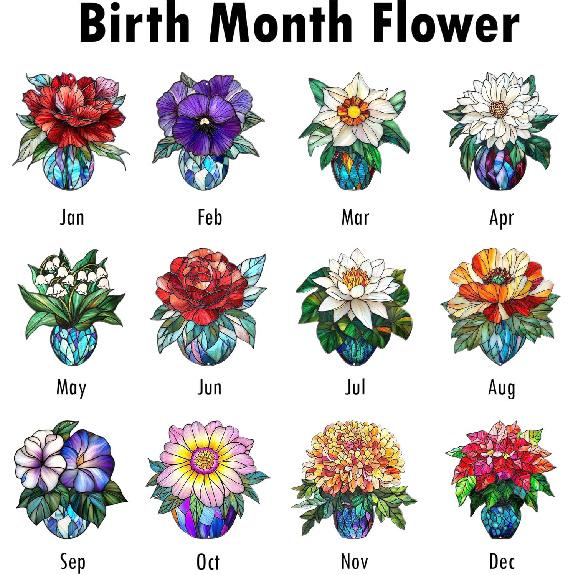 Rose Suncatcher - Birth Flower Gifts for Women, Birth Flower with Name Suncatcher Ornament with Crystal, for Mom, Grandma