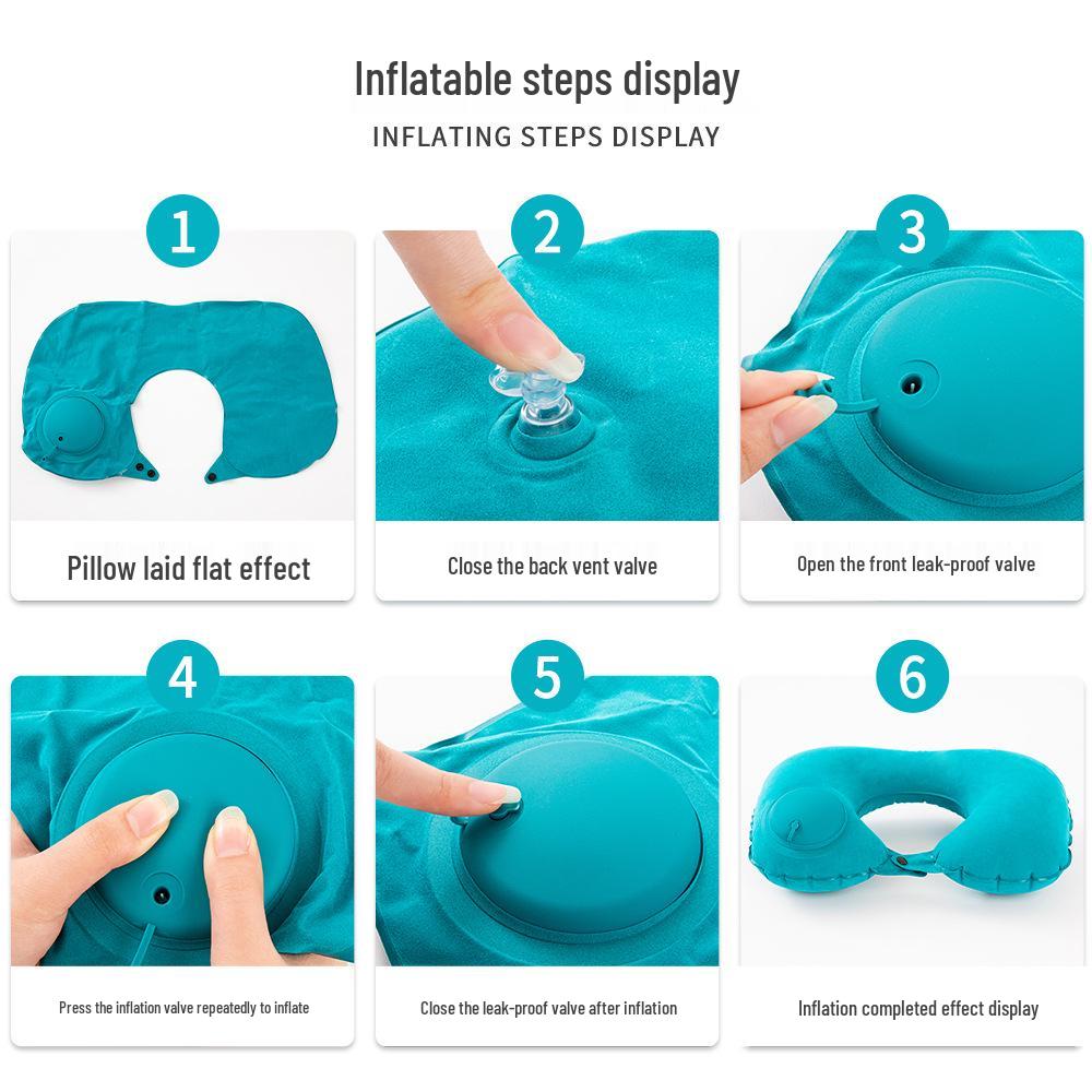 Inflatable U-Shaped Travel Pillow Set: Neck Support Three-Piece for Airplane Comfort