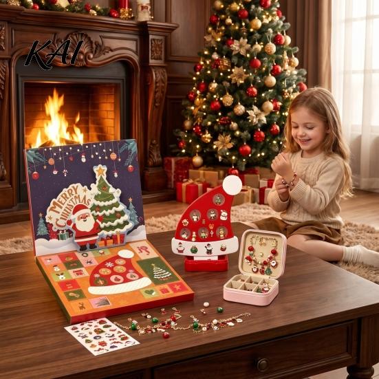 Christmas Countdown Gift Box Advent Calendar 2026 for Girls, DIY Bracelet Making Kit with Holiday Party Jewelry Supplies 24 Days of Charms And