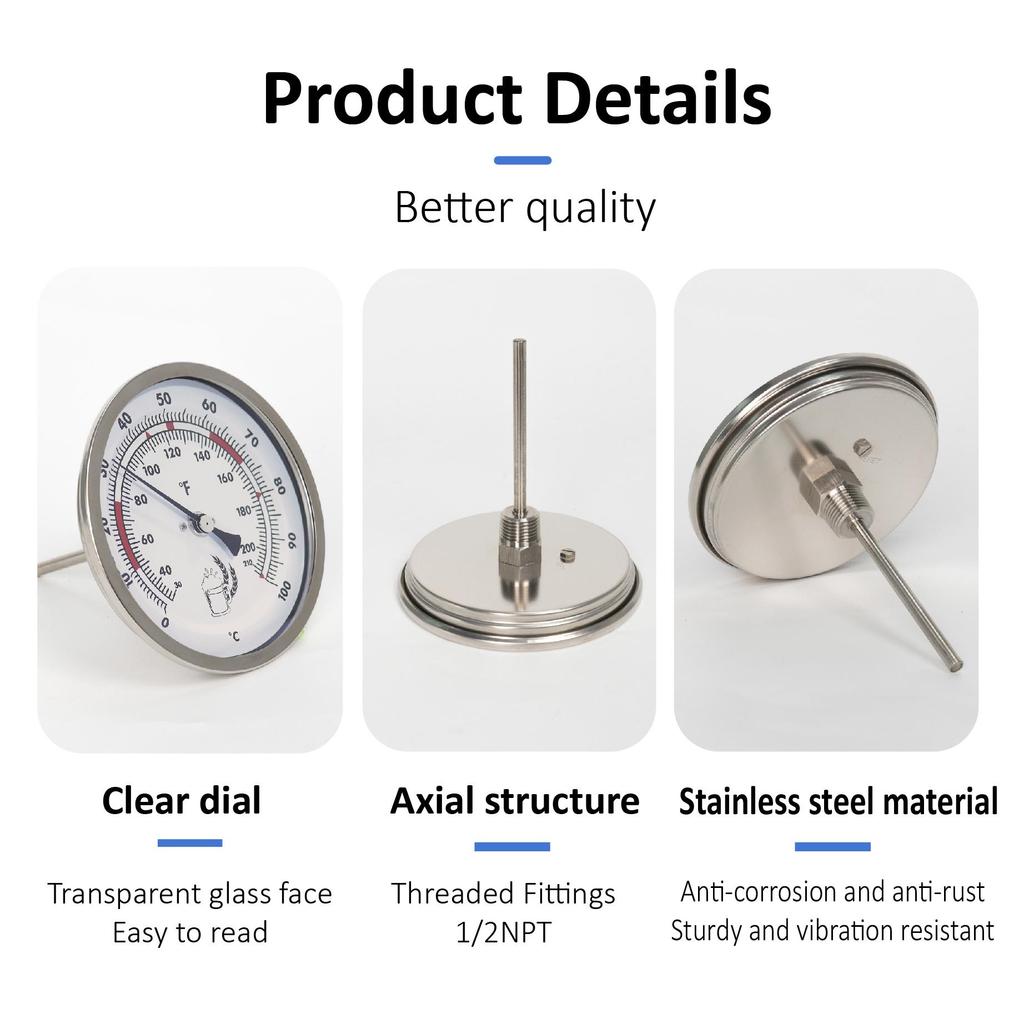 Stainless Steel Dial Bimetal Probe Thermometer Household Boiler Brewing Distilled Water Alcohol Thermometer Accessories