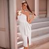 European and American Waist Show Figure Fashion Dress Independent Station Oblique Neck Split Ruffle Edge Irregular Dress