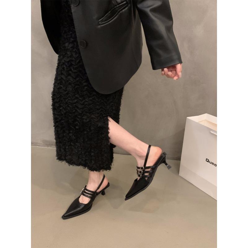 Fashion NEW Summer Pointed Belt Buckle Thin Heel Belt Buckle Single Shoes Women's Baotou Silver Back Empty High-heeled Sandals