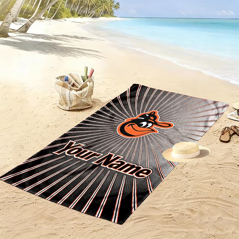 Name Custom Baltimore Orioles Print Beach Towel, Large Soft Quick Dry Towel for Beach Camping Swimming