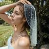 Vintage Short Pearl Bridal Cap Veil, 50cm Sheer Tulle Hooded Head Veil for Wedding Elopement Outdoor Photoshoot