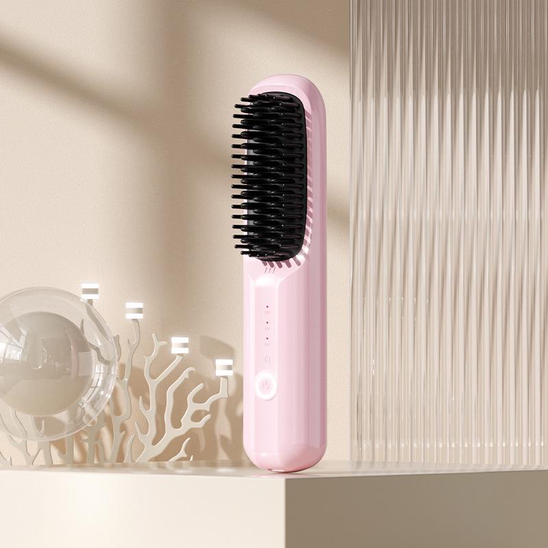 Wireless LCD Straightening Comb: Portable Negative Ion Hair Comb with Electric Charging & No Damage Styling.