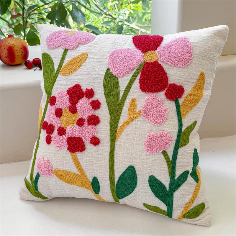 Simple Flower Chenille Towel Embroidery Sofa Pillowcase Cojines Polyester Decor Home Throw Cushion Cover Headboard Pillowcases