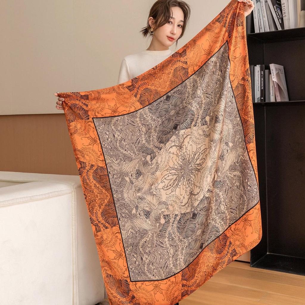 Damen 110cm Bedruckter Kunstseidenschal: Vielseitiges Hals-, Strand- und Sonnenschutz-Wickeltuch