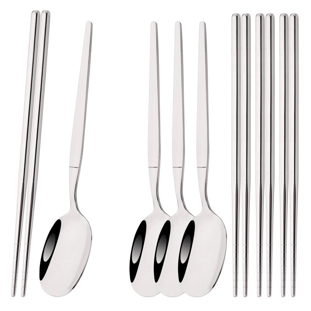 

Западный 8 шт. Черное золото Посуда Нержавеющая сталь Столовые приборы Ложки с длинной ручкой Палочки для еды Металл Корейские столовые приборы Набор столового серебра серебряный