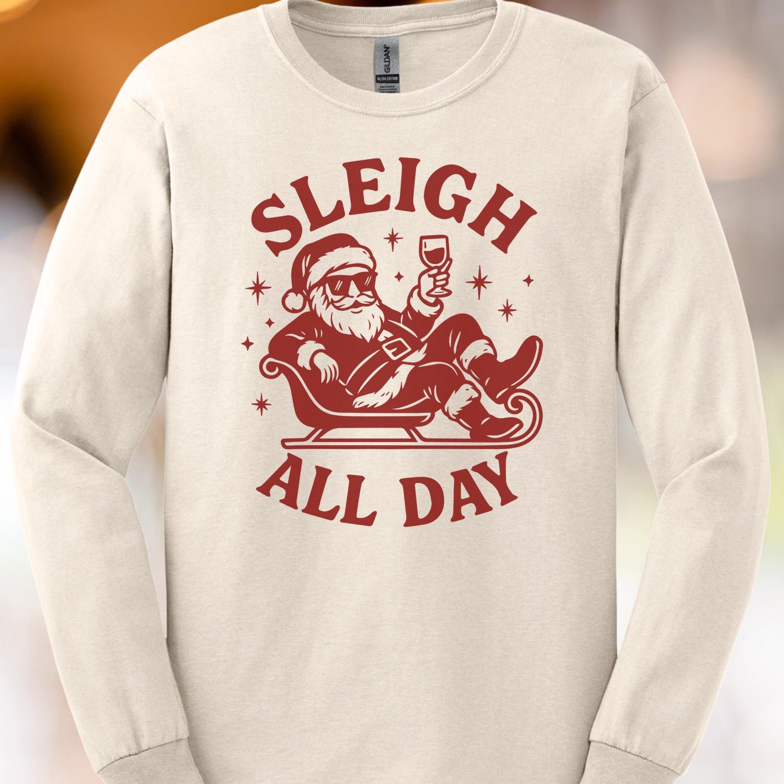 Santa Sleigh All Day Graphic Christmas Shirt Funny Santa Claus Wine Glass Holiday Party Tee Christmas Gift Festive Shirt 140