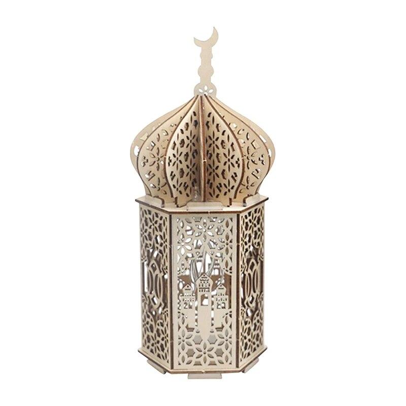 Ramadan LED Lamp Wooden Eid Mubarak Moon LED Light Muslim Islam Decorative Light Lantern For Home Decoration