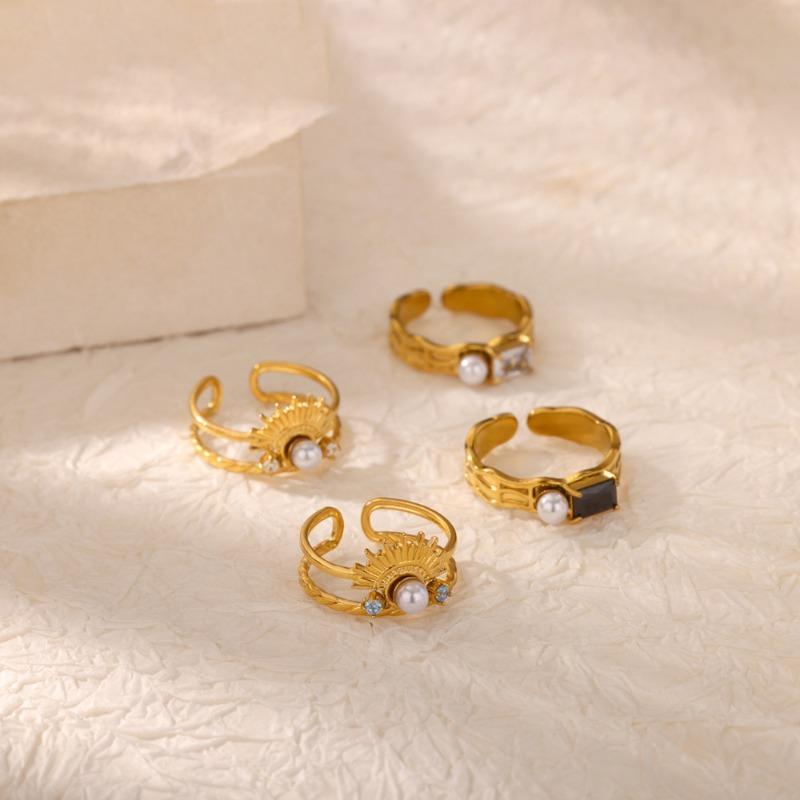 Popular style zircon square ring women's high-end titanium steel k gold stainless steel ring