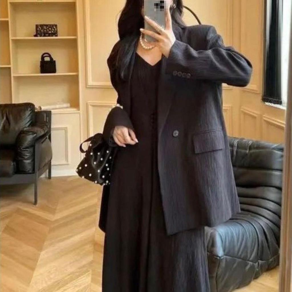 Temperamentvolles zweiteiliges Trägerkleid & Jacken-Set - Figurschmeichelndes Freizeit-Anzug für Damen für Frühling und Herbst