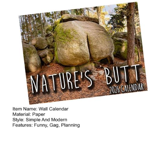 Nature Butts 2026 Calendar Jan. 2026 - Dec. 2026 Wall Hanging Calendar Funny 12 Monthly Planner White Elephant Gag Gifts for Family Friends