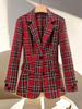 Red Plaid Long Sleeve Suit Jacket for Autumn/Winter 1163#