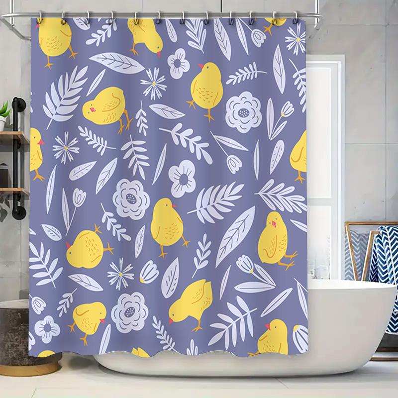 

Floral Pattern Shower Curtain With Chicken Design For Bathroom Decor Purple Color (180X240Cm) [A3] W60H190(CM)-1 Pcs