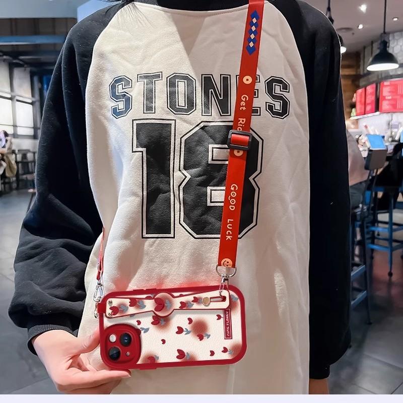 Customized Apple Mobile Phone Case 16 Pro Max Lanyard Sweet Girl Full Bag Crossbody Wristband iPhone 15 14 13 12 11 Plus Casing