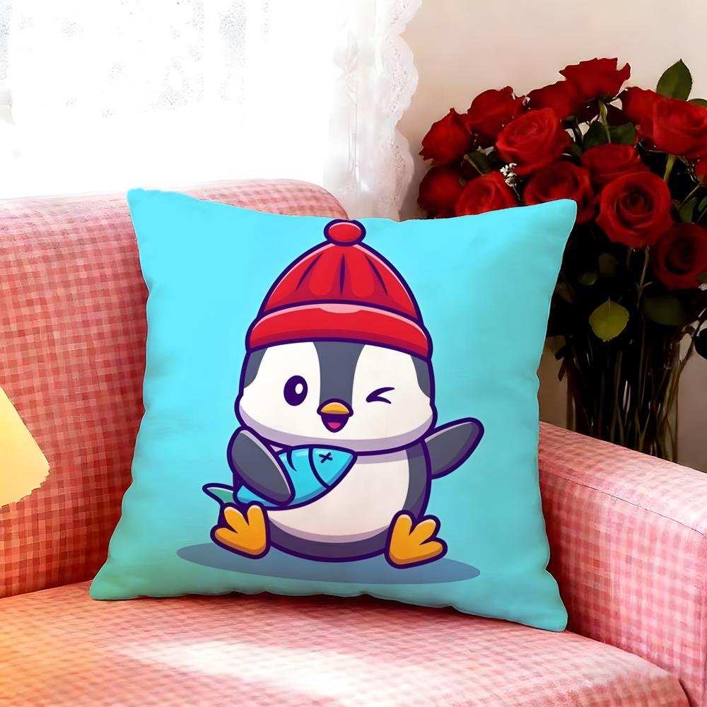 Cute Animal Cartoon Penguin Cushion Cover Premium Soft Pillowcase Skin-Friendly Breathable Multi-Purpose For Home Office Travel