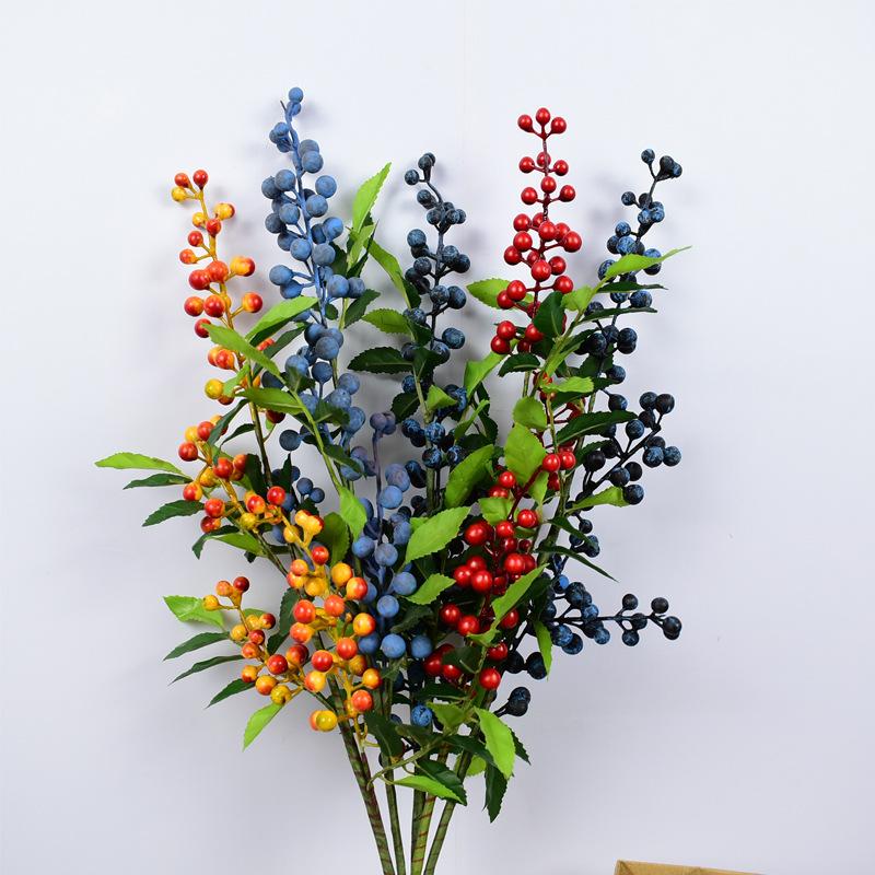 4 Forked Leaves Red Fruit Simulation Foam Berry Red Fa Cai Fruit Home Decoration Wedding Cross-border Christmas Berry Fake Flower
