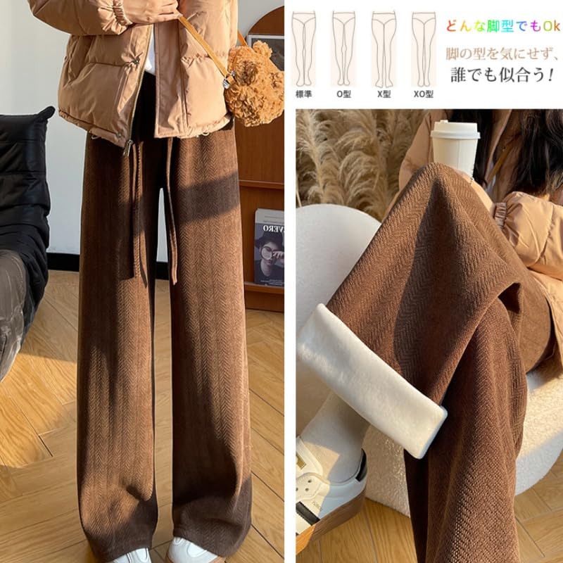 FEISEDY Warm Loose Plus Korean Adjustable A8258 Women's Fleece-Lined Pants, Cotton, Fit, Sizes, Style, Sports, Commuting, Casual, Warm, Waist, Thick,