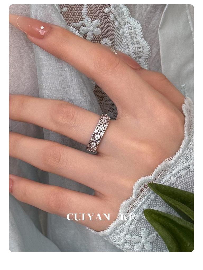 Cuiyan S925 Silver Korean Luxury Lace Argyle Engraved Women's Exquisite Index Ring