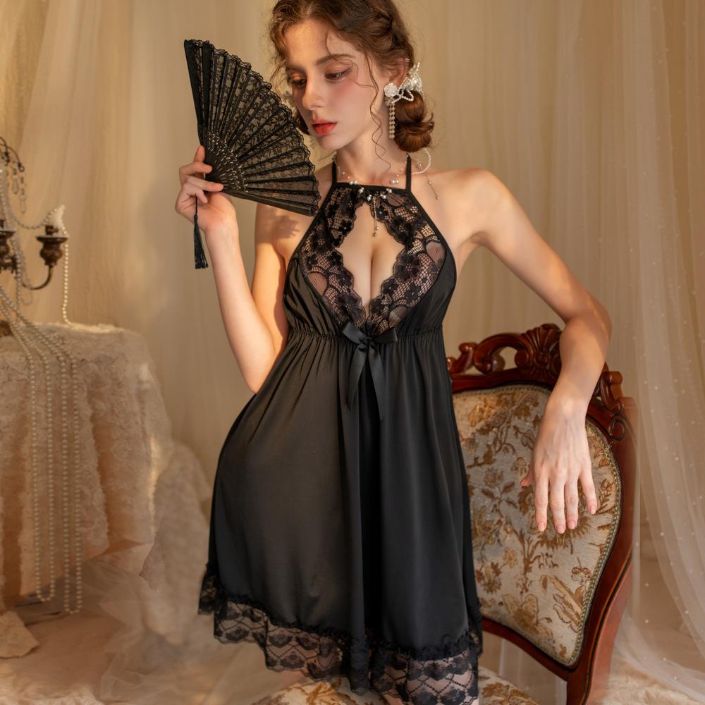 Sexy Silky Pajamas Princess Lace Elegant Suspender Pajamas Couples Flirting Lingerie