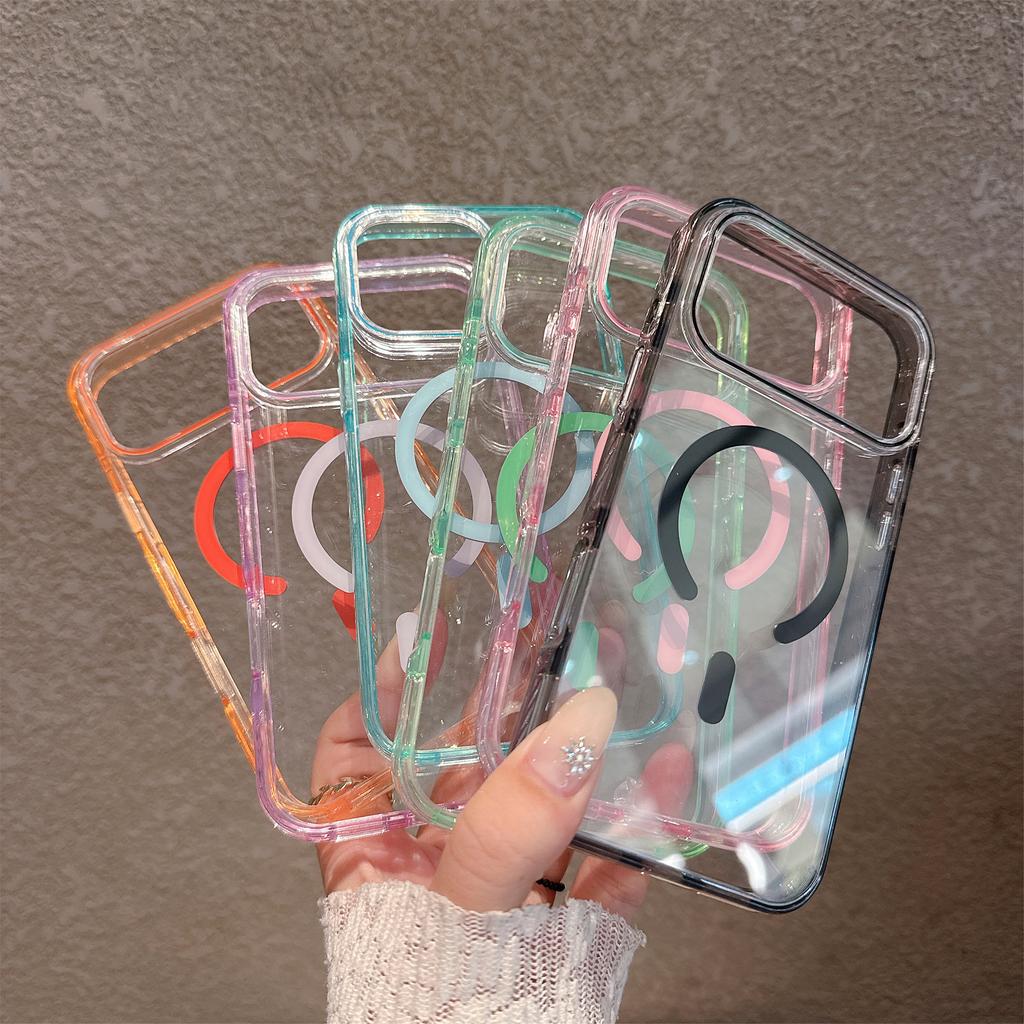 Applicable to iPhone17Pro mobile phone case acrylic transparent crystal magnetic suction Apple 16 anti-drop semi-transparent anti-drop protective case