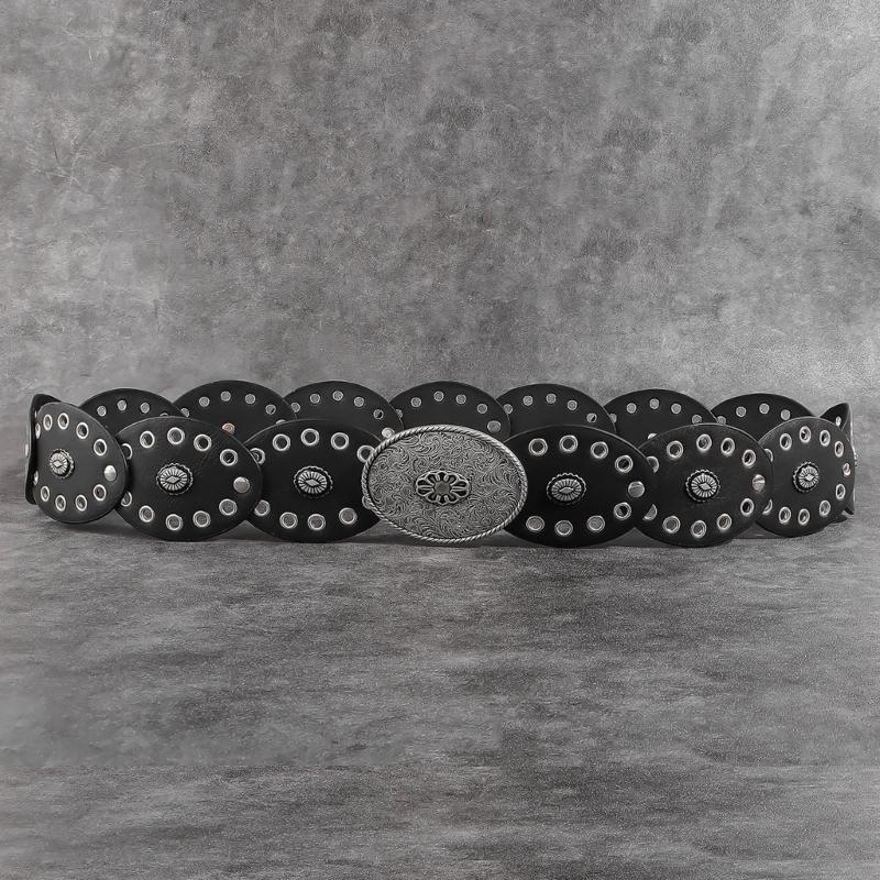 Wide Belt For Women Grommet Waist Chain Belt Discs Chain Belly Chain For Dress Western Oval Belt Waist Chain