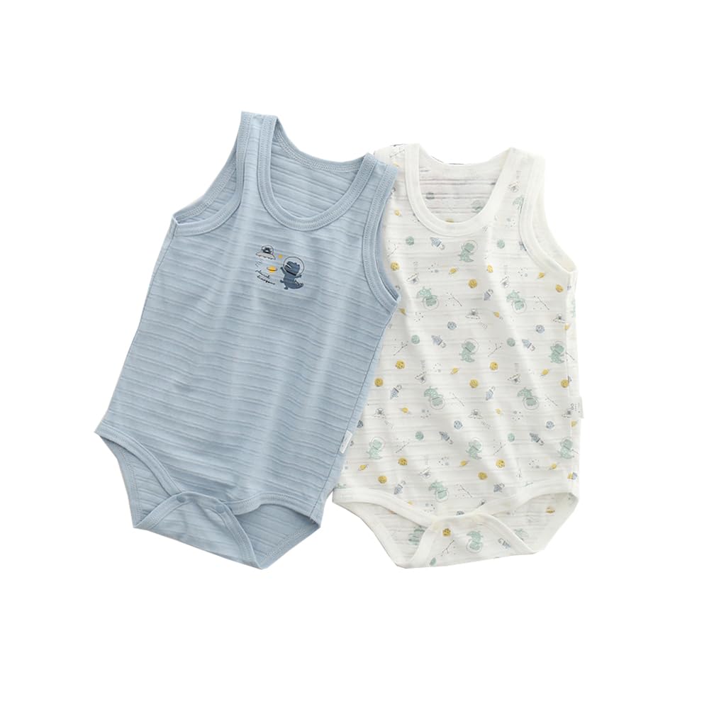 Baby Body Undergarment Mesh Summer Blue Dinosaur 80CM [Baby Koi] Clothes, 3-piece Set, Shirt, Romper, Pattern, Coverall, Camisole, Pattern,