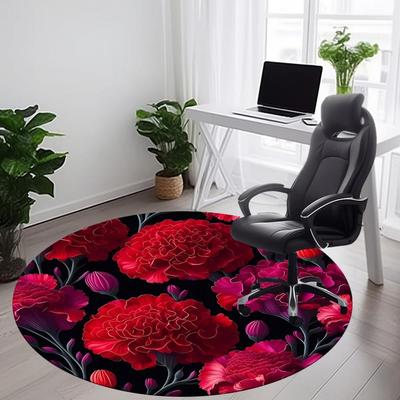 1pc Carnation Flowers Carpet, Round Non Slip Durable Large Size Office Carpet, Suitable for Office