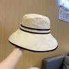 Women's Wide Brim Striped Bucket Hat - Soft Cotton Foldable Panama Sun Hat Solid Color Outdoor Beach Travel Cap