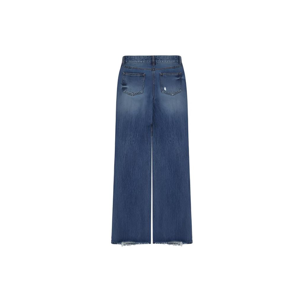 WE11DONE Ss22 Washed Distressed Straight Leg Loose Denim Jeans Women Jeans Dark-Blue WD-DP1-22-315-W-BL