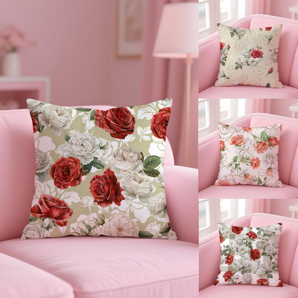 Classic Roses Flowers Cushion Cover Comfort Sofa Bed Silky Elegant Invisible Zipper Decorative Holiday Gifts