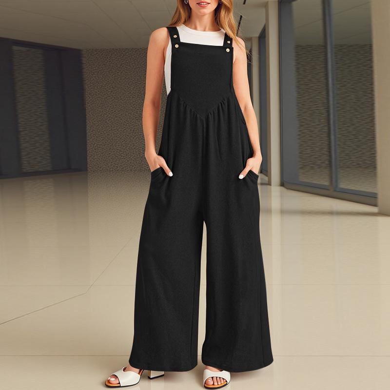 

ZANZEA женские свободные повседневные комбинезоны без рукавов с квадратным воротником и широкими штанинами, комбинезон S чёрный