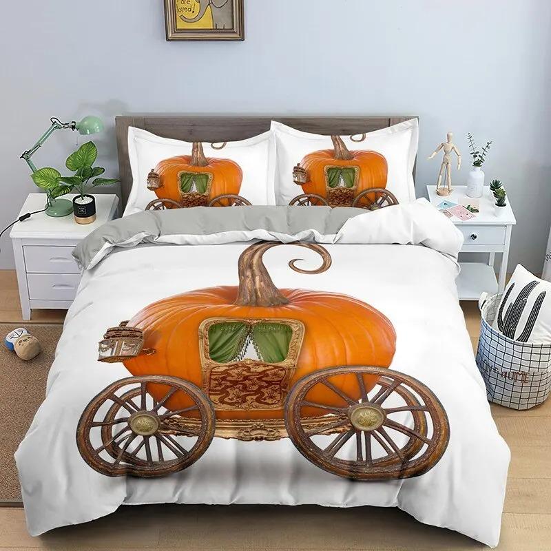 Autumn Pumpkin Truck Bedding Set Boys Girls Twin Queen Size Happy Fall Thanksgiving Duvet Cover Pillowcase Bed Kids Adult