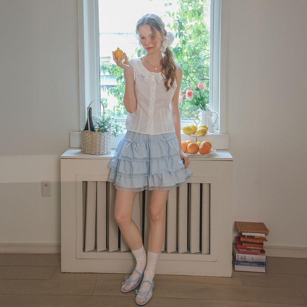 Ceme Adu Cest_Double Bow Lace Tiered Mini Skirt_Blue